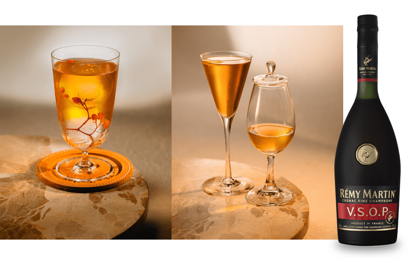 Cocktail images with Rémy Martin VSOP bottle
